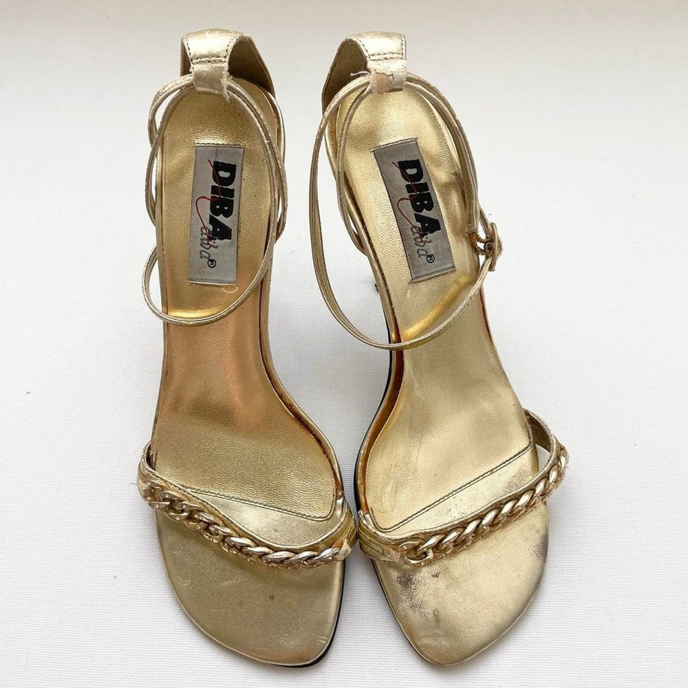 Diba Metallic Gold Chain Strap Heels